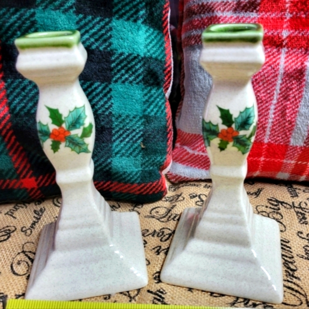 Vintage stoneware lot of 2 Mikasa festive season 7 in Candlesticks